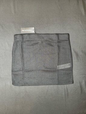 PrettyLittleThing Black Ribbed High-Waist Mini Skirt- Size 6 Small